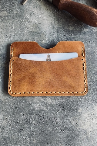 Pepuza Hakiki Deri Slim Kartlık - Camel