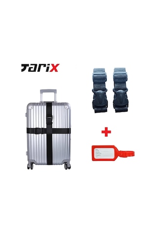 Tarix 2 Adet Siyah Valiz Kemeri + 1 Adet Kırmızı Valiz Etiketi Siyah