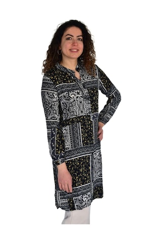 Kadın Uzun Pano Baskılı Desen Viscon Bluz Bgl-st04295 Lacıvert