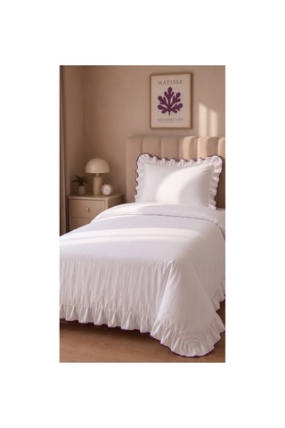 %100 Pamuk Overloklu Fırfırlı Tek Kişilik Nevresim Takımı Lastikli Çarşaflı 160x200 Cm Mor - 904799828 Mor