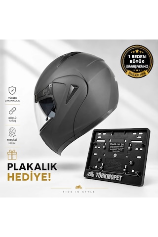 Vrt Çene Açılır Güneş Vizörlü Kask + Plakalık Mat Siyah