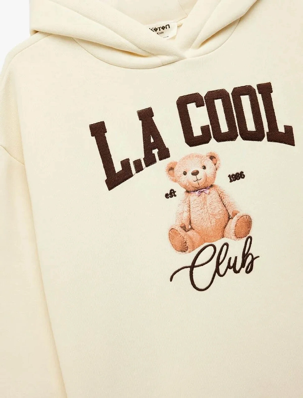 Koton Ayıcık Baskı Detaylı Oversize Kapşonlu Bej Kız Çocuk Sweatshirt 6wkg10206ak Bej
