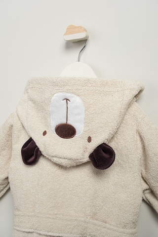 Sevimli Ayıcık Desenli 4 Parça %100 Pamuk Bornoz Seti 0-2 Yaş Kutulu Bej