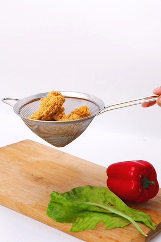 Saplı Tel Süzgeç 10 Cm Paslanmaz Çelik Konik Mutfak Süzgeci Çok Renkli