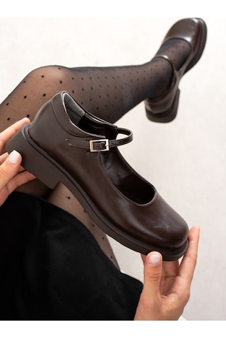 Dabab Shoes Berlın Kadın Acı Kahve Cilt Mary Jane Yuvarlak Burun 2 Cm Kalın Taban Tokalı Babet Loafer Ayakkabı Kahverengi