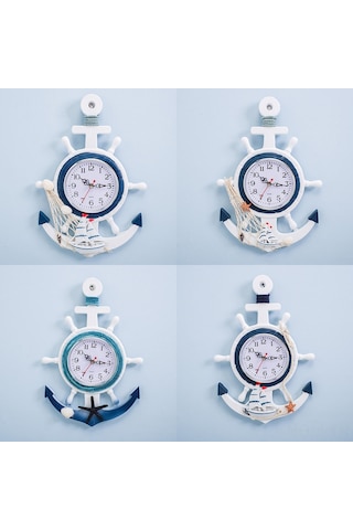 Suofeng Deniz Stili Mavi Beyaz Gemi Direnci Dekoratif Duvar Saati - Denizcilik Temalı Zaman Gösterici Çok Renki