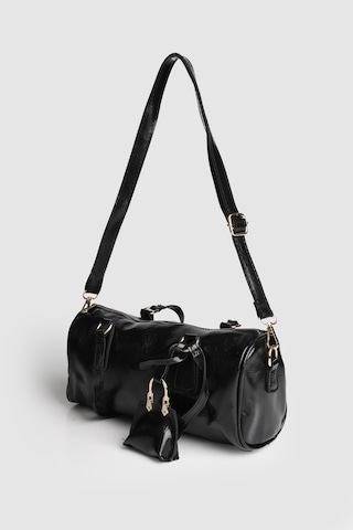 La'Graccio Paris Lagraccio Paris Kadın Carrie Vintage Charmlı Baget Çanta Kırışık Siyah Rugan