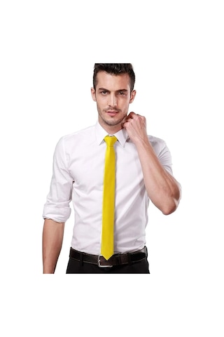 Mood Agenda Erkek Saten İnce 4 Cm Kravat Sarı