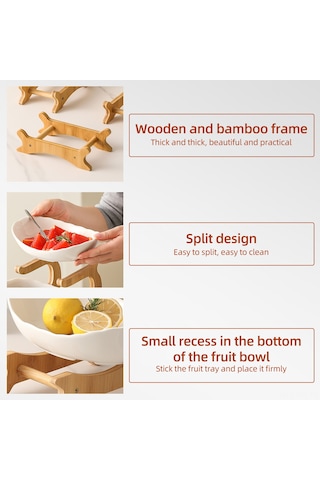 Reedark 3 Katlı Bambu Meyve Tepsisi - Çok Amaçlı Atıştırmalık Ve Pasta Sunum Standı Yeşil Koyu Yeşil