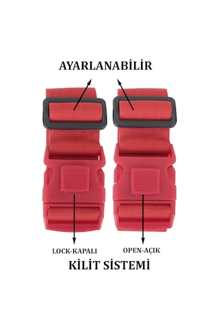 Case Club Kırmızı Siyah Valiz Bavul Kemeri Aç Kapat Emniyet Kilitli Ayarlanabilir Kırmızı - Siyah