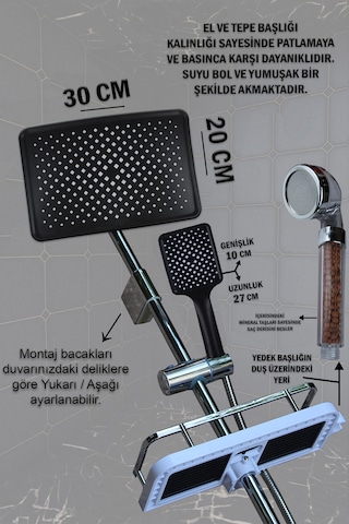 590-4 Robot Duş Takımı Geniş Sabunluklu El Tepe Duş Başlığı Çeşitleri Siyah