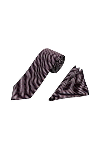 Brianze 7 Cm Kırmızı Beyaz Desenli Kravat Mendil Set Kırmızı - Beyaz