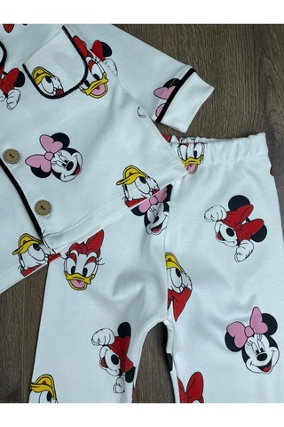 Kruvaze Yaka Organik Kumaş Pijama Takımı 4bb2 Beyaz