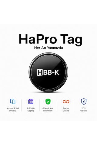 Hapro Tag Apple Uyumlu iOS & Android Airtag Akıllı Gps Siyah Tekli Paket