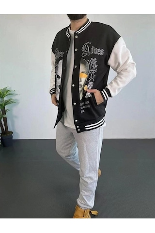 Erkek Oversize Kolej Ceket - Siyah Siyah