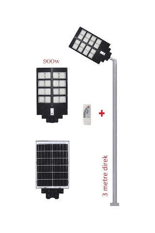 Güneş Enerjili Aydınlatma Lambası 900w + 3m. Lamba Direği