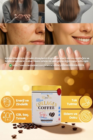 Kiperin Coffee Collagen Kahveli Çift Hidrolize %100 Saf Ve Doğal Toz Kolajen Peptitler 30 Günlük