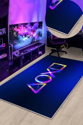 West Home Gamer Halısı Yıkanabilir Kaymaz Taban Led Işık Görselli Genç Odası Için Oyuncu Halısı Wh 544 Multy