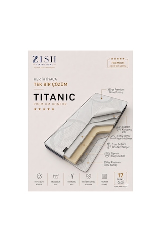 Zishtekstil Titanic Yıkanabilir Kılıflı Soft Sünger Hassaslığı Kanepe, Koltuk, Yatak Pedi & Şiltesi Topper