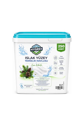 Hygrex Yüzey Temizlik Havlusu Çam Kokulu Islak Kova Mendil 250 Adet Ev Ofis Tüm Yüzeyler Beyaz