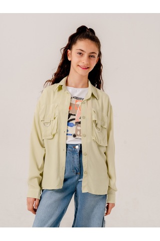 Giyicem Kız Çocuk D Tokalı Ceket T-shirt İkili Takım 1806 Yeşil
