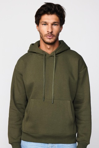 Tudors Oversize Pamuk Kapüşonlu Basıc Yeşil Unisex Sweatshirt-29004-yeşil Yeşil