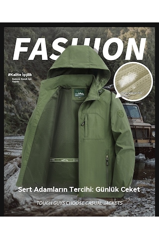 Erkek İlkbahar Ve Sonbahar Spor Rahat Çıkarılabilir Kapüşonlu Rüzgar Geçirmez Ve Su Geçirmez Ceket Siyah