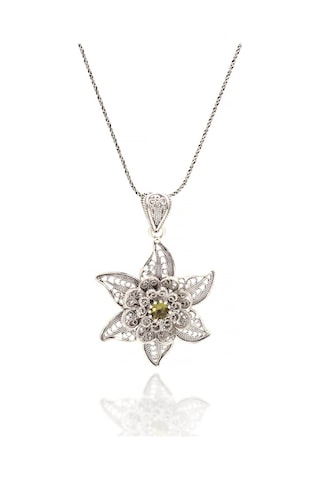 Zultanit Taşlı Lotus Çiçeği Telkari Gümüş Kolye (506088862)