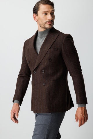 Erkek Kiremit Slım Fıt / Dar Kalıp Geniş Kırlangıç Ceket-20008 Kahverengi