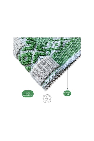 Soffy Krem & Yeşil 2 Adet 50x70 Cm Banyo Paspası %100 Doğal Pamuk Ayak Paspası Ayak Havlusu Krem - Yeşil