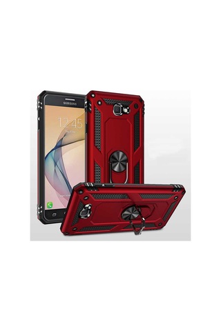 Samsung Galaxy Uyumlu J7 Prime Kılıf Sert Silikon Yüzüklü Stand Özellikli Kapak