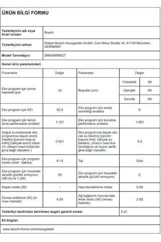 Bosch SMS4IMW62T 6 Programlı 14 Kişilik Bulaşık Makinesi