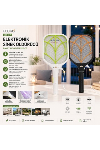 Gecko Usb-219 Tgb-8097a Raket Model Type-c Elektronik Sinek Öldürücü