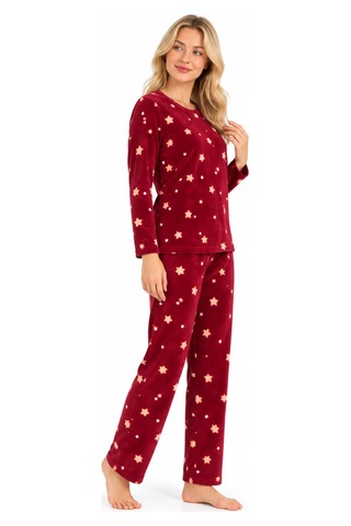 Sleeeproom Kadın Süet Mevsimlik Yıldız Desen Bordo Pijama Takımı