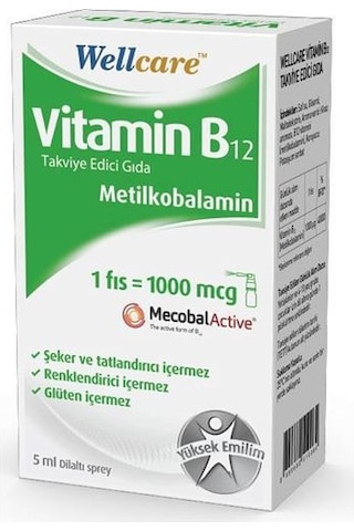 2 X Wellcare Vitamin B12 Metilkobalamin 1000Mcg 5Ml Sprey