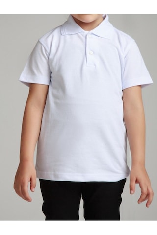 Nacar Store Kız Çocuk Polo Yaka Kısa Kol Okul T-shirt Beyaz