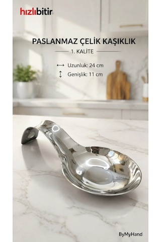 Bymyhand Paslanmaz Çelik Ocak Yanı Kaşıklık Kepçelik Metalik Gri