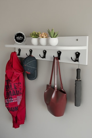 Alpa Ev Mobilya 5 Askılı Raflı Portmanto, Elbise Askılığı, Modern Duvar Organizer Askılık Beyaz