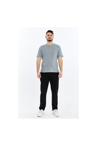 Erkek Henley Yaka %100 Pamuklu Dokulu Kumaştan Kısa Kollu Günlük Basic Tişört Gri