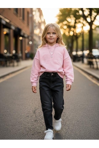 Kız Çocuk Kapüşonlu Calm Kapartmalı Sweatshirt-14372 Pembe