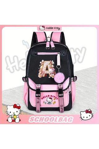 Dancemonkey 26 Harf Tasarımı Pembe N Sanrio Hello Kitty Büyük Kapasiteli Polyester Çanta Çok Renkli