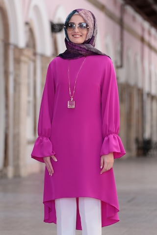 Feryal Büyük Beden Pantolon Tunik Tesettür Takım Fuşya
