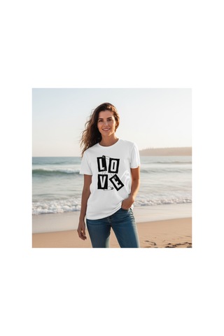 Urbantrendstore Unisex Love Kalp Oversize Fit Rahat Geniş Salaş T-shirt Günlük Tişört Beyaz