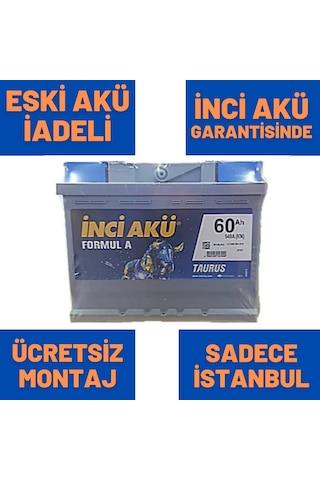 12V 60 Ah 60 Amper İnci Akü 540A - Yerinde Montaj  / 469711752 45 - 50 Amper-