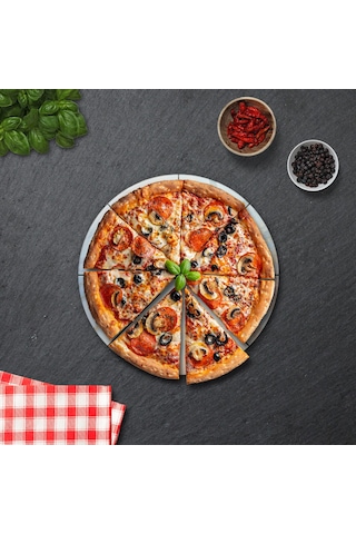 Decorita Mottolu Pizza Servis Tabağı|Supreme Mermer|Çap32cm