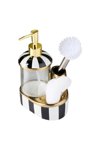 Cam Hazneli Porselen Mutfak Set Sıvı Sabunluk Çizgili 350ml 40099 Diğer