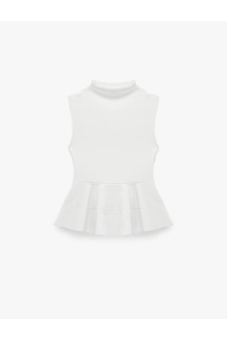Koton Pamuklu Slim Fit Kolsuz Dik Yaka Kaşkorse Peplum Bluz Ekru 7wal30013ık