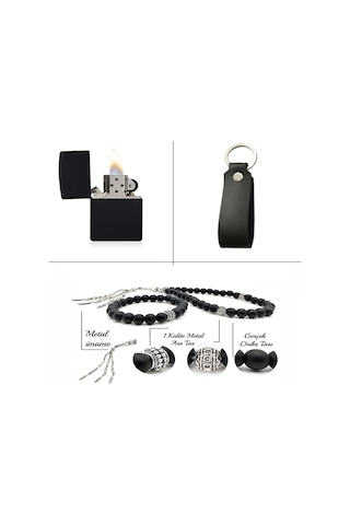 Kişiye Özel Mekanizmalı Erkek Kartlık Tesbih Çakmak Anahtarlık Siyah Set Renk-Hediye Paket Seçenek Erkek Cüzdan & Kartlık 23833044