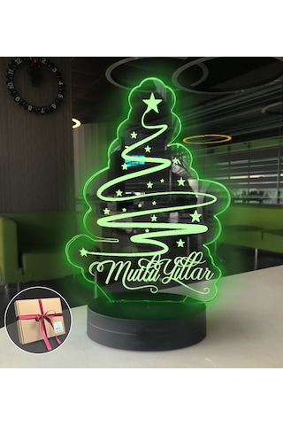 Mutlu Yıllar Çam Ağacı 3d Led Gece Lambası