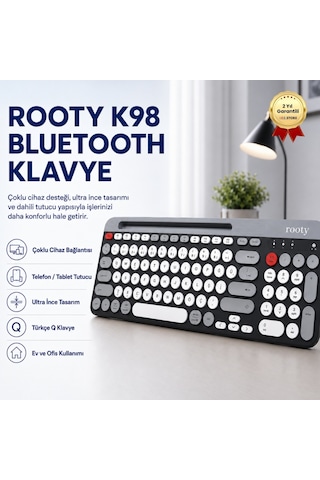 Rooty Ultra İnce Çoklu Cihaz Bluetooth Siyah Beyaz Kırmızı Şık Türkçe Klavye Kolay Kullanım-1017